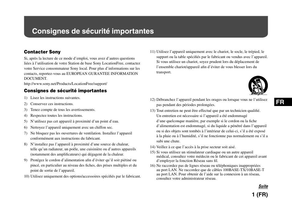 Consignes de sécurité importantes, 1 (fr) | Sony LF-PK1 User Manual | Page 35 / 155