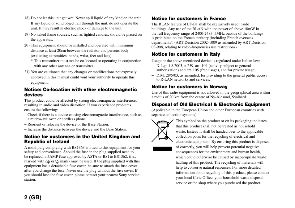 2 (gb) | Sony LF-PK1 User Manual | Page 6 / 155