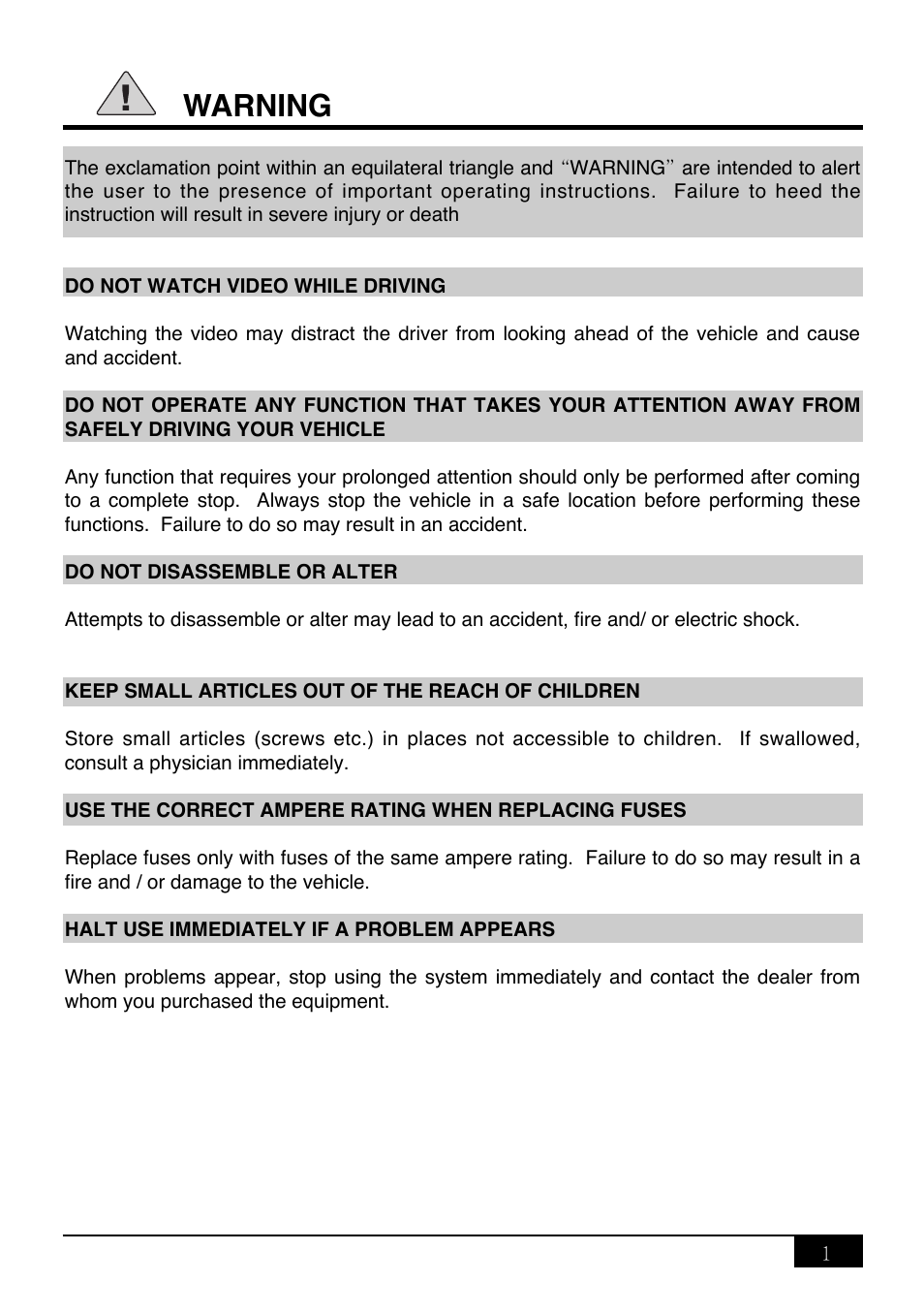 Warning | Audiovox PAV-9 User Manual | Page 3 / 36