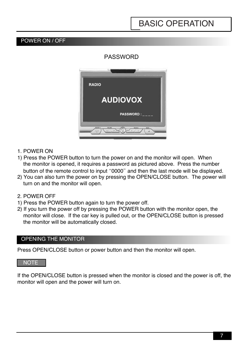 Basic operation | Audiovox PAV-9 User Manual | Page 9 / 36
