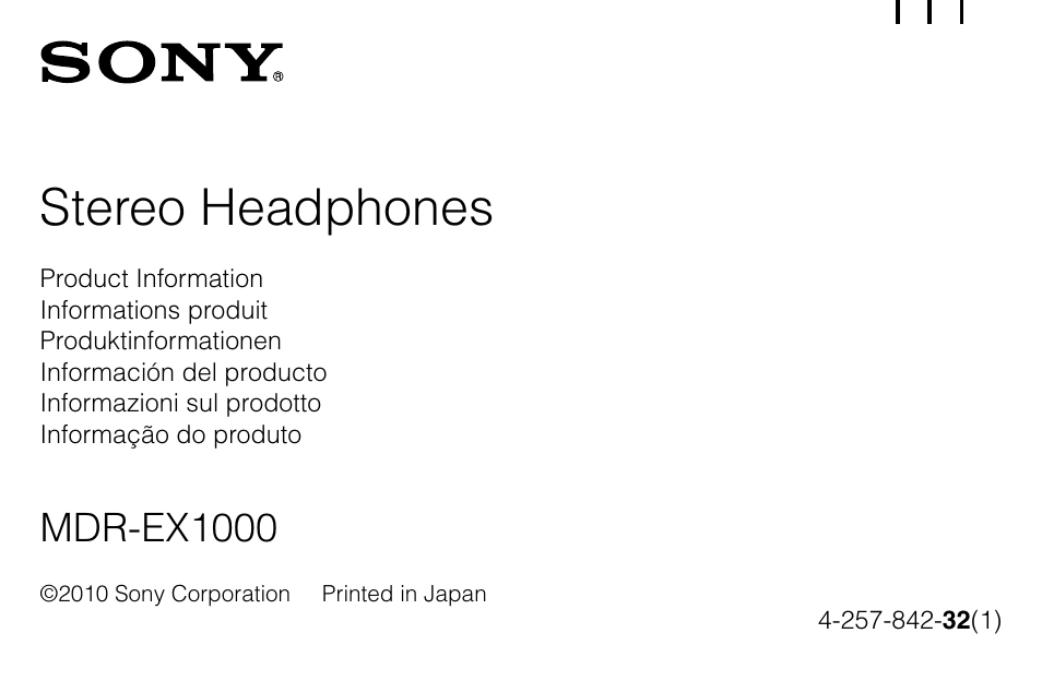 Sony MDR-EX1000 User Manual | 88 pages