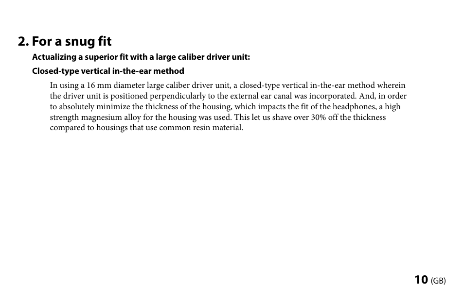 For a snug fit | Sony MDR-EX1000 User Manual | Page 10 / 88