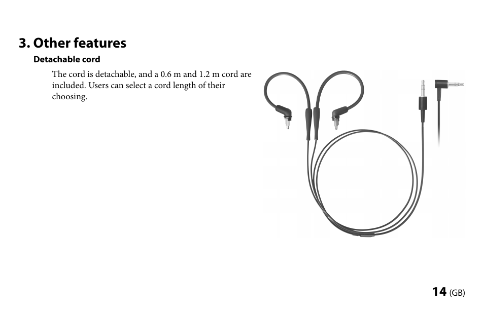 Other features, Detachable cord | Sony MDR-EX1000 User Manual | Page 14 / 88