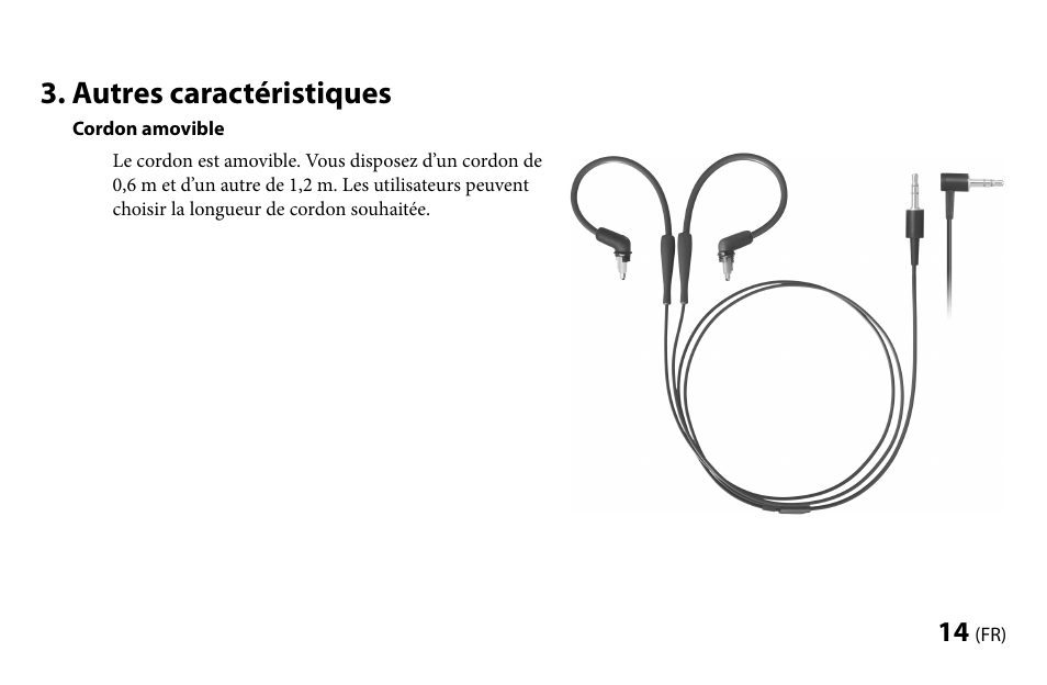 Autres caractéristiques, Cordon amovible | Sony MDR-EX1000 User Manual | Page 28 / 88