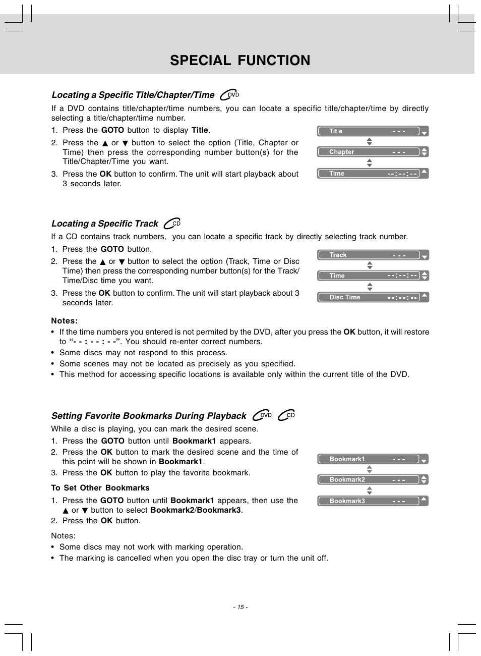 Special function | Audiovox DV 7300 User Manual | Page 16 / 24