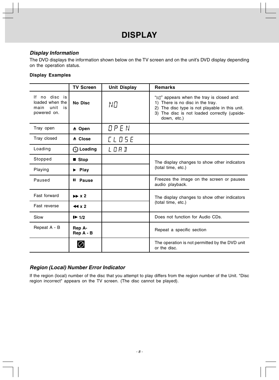 Display | Audiovox DV 7300 User Manual | Page 9 / 24
