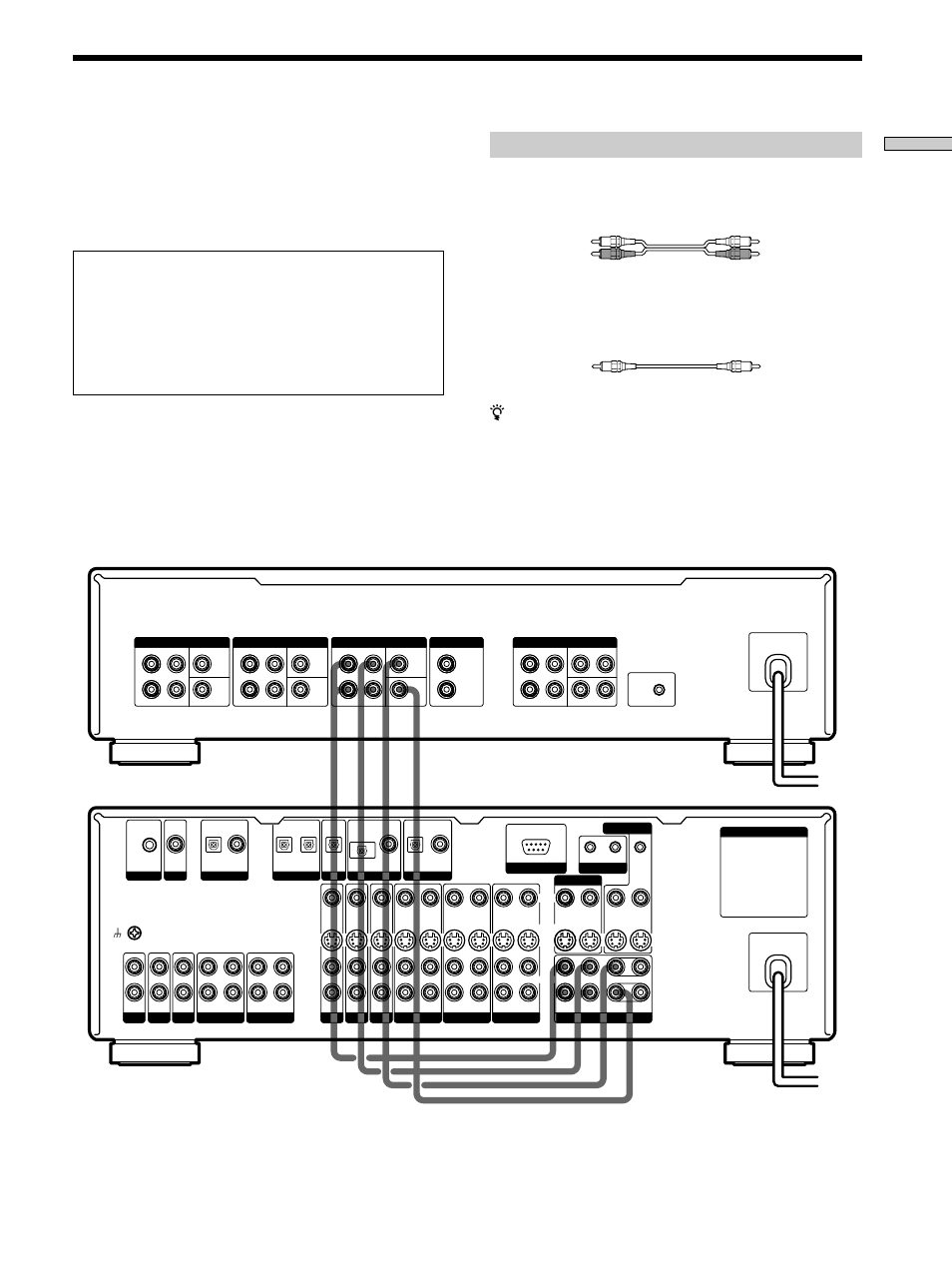 Conexiones del amplificador de control, Cables requeridos, Conexión de los componentes | Cables de audio (no suministrados), Cables de audio monoaurales (no suministrados) | Sony TA-P9000ES User Manual | Page 20 / 91