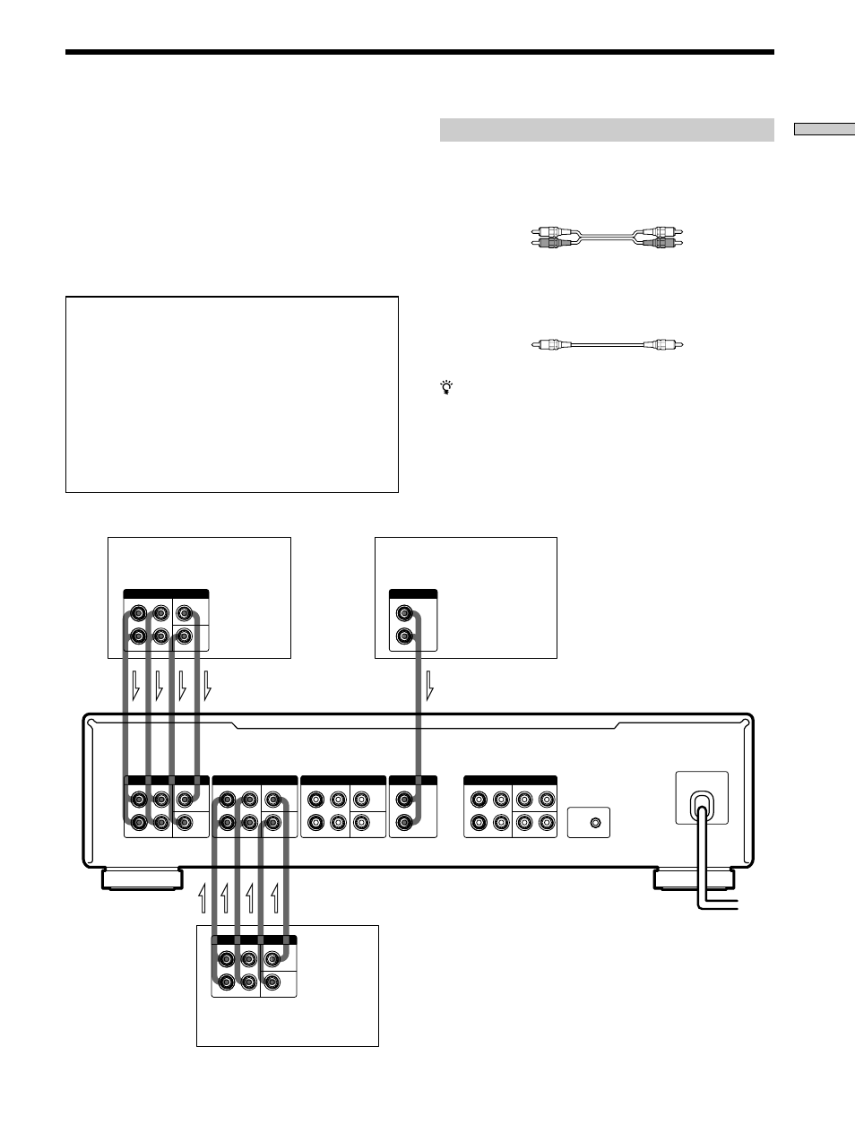 Aanvullende audio-aansluitingen, Vereiste aansluitsnoeren, Aansluiten van de apparatuur | Audio-aansluitsnoeren (3 snoeren bijgeleverd), Mono-aansluitsnoeren (niet bijgeleverd) | Sony TA-P9000ES User Manual | Page 37 / 91