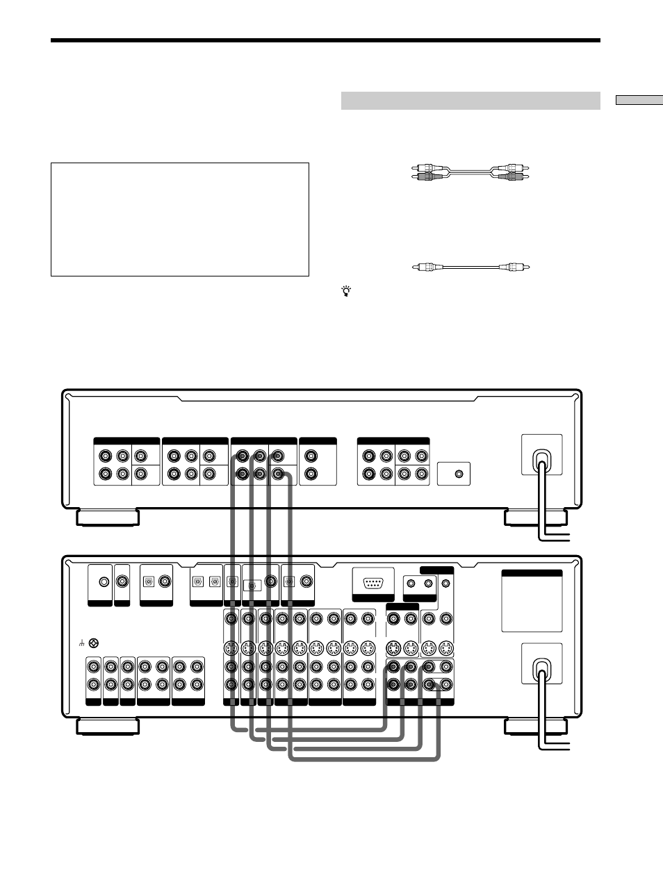 Anschluß des steuerverstärkers, Erforderliche kabel, Anschluß der geräte | Audiokabel (nicht mitgeliefert), Mono-audiokabel (nicht mitgeliefert), Z anschluß des woofer- und centerkanals | Sony TA-P9000ES User Manual | Page 5 / 91