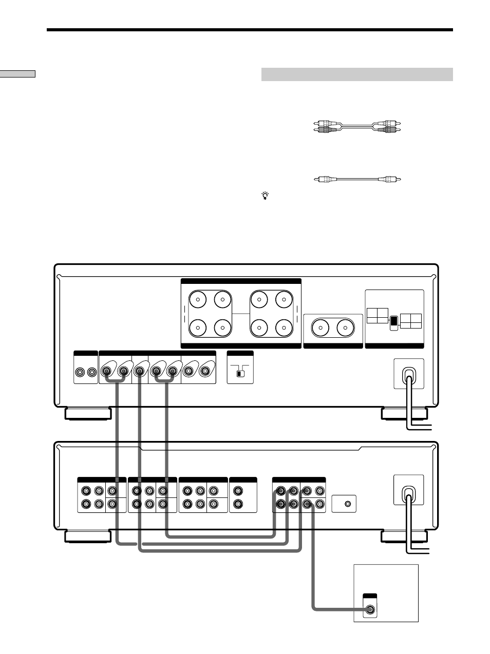 Collegamento all’amplificatore di potenza, Cavi necessari, Collegamento dei componenti | Cavi audio (3 cavi sono in dotazione), Cavi audio monoaurali (non in dotazione) | Sony TA-P9000ES User Manual | Page 66 / 91