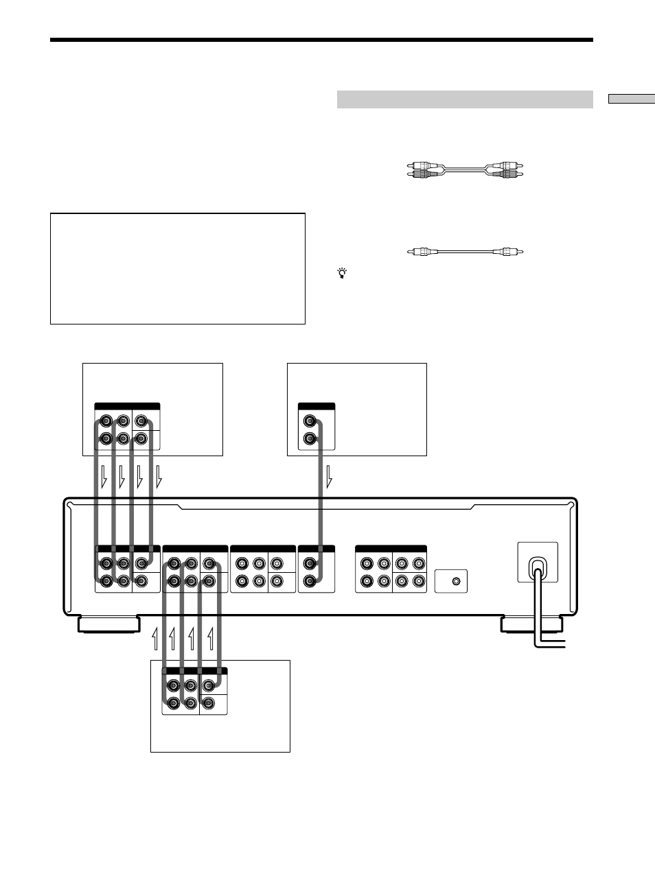 Anschluß zusätzlicher audiogeräte, Erforderliche kabel, Anschluß der geräte | Audiokabel (3 kabel mitgeliefert), Mono-audiokabel (nicht mitgeliefert), Z anschluß des woofer- und centerkanals | Sony TA-P9000ES User Manual | Page 7 / 91