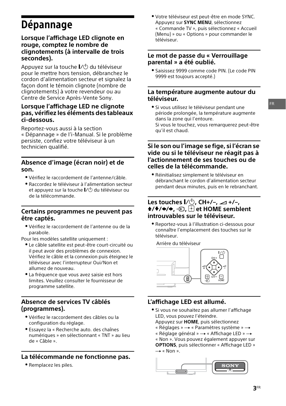 Dépannage | Sony KDL-32W653A User Manual | Page 7 / 124
