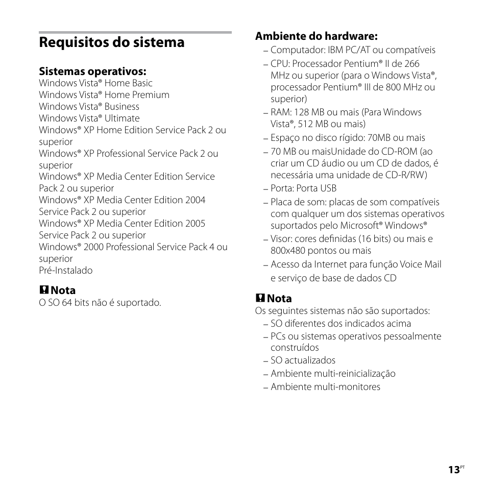 Requisitos do sistema | Sony ICD-P520 User Manual | Page 33 / 84