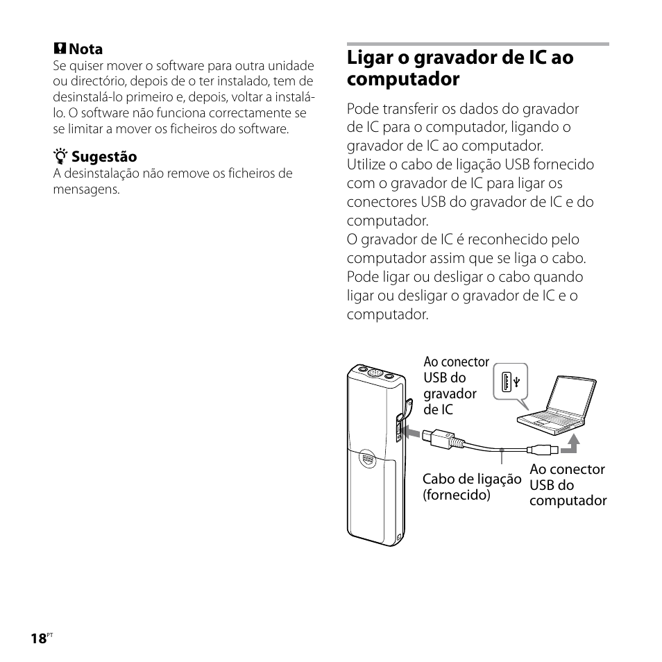 Ligar o gravador de ic ao computador | Sony ICD-P520 User Manual | Page 38 / 84