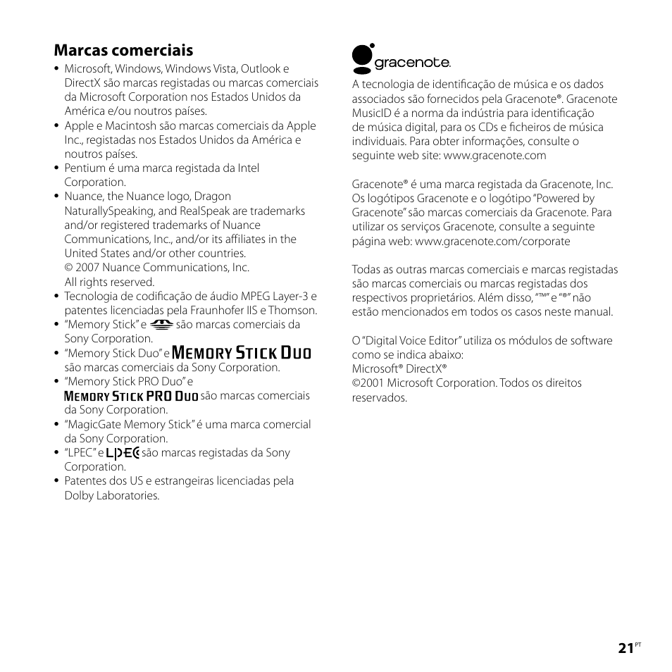 Marcas comerciais | Sony ICD-P520 User Manual | Page 41 / 84