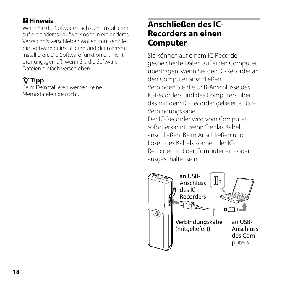 Anschließen des ic- recorders an einen computer | Sony ICD-P520 User Manual | Page 58 / 84