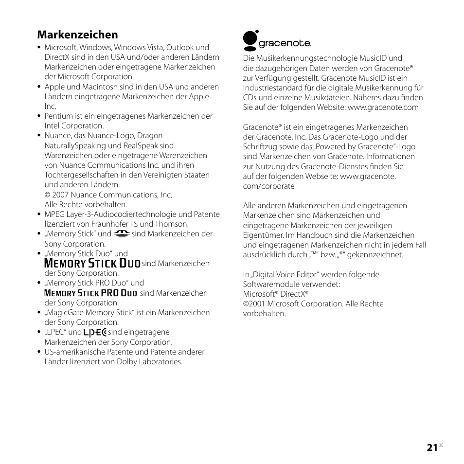 Markenzeichen | Sony ICD-P520 User Manual | Page 61 / 84