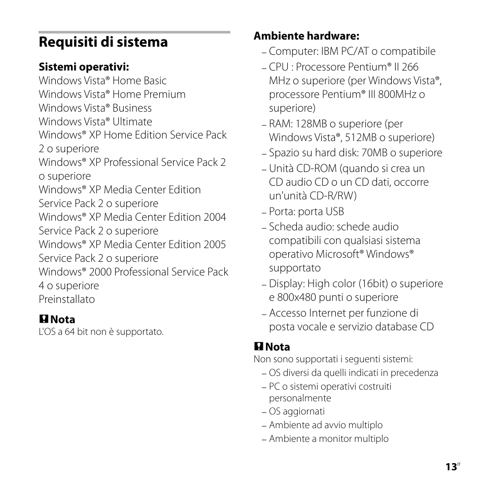 Requisiti di sistema | Sony ICD-P520 User Manual | Page 73 / 84