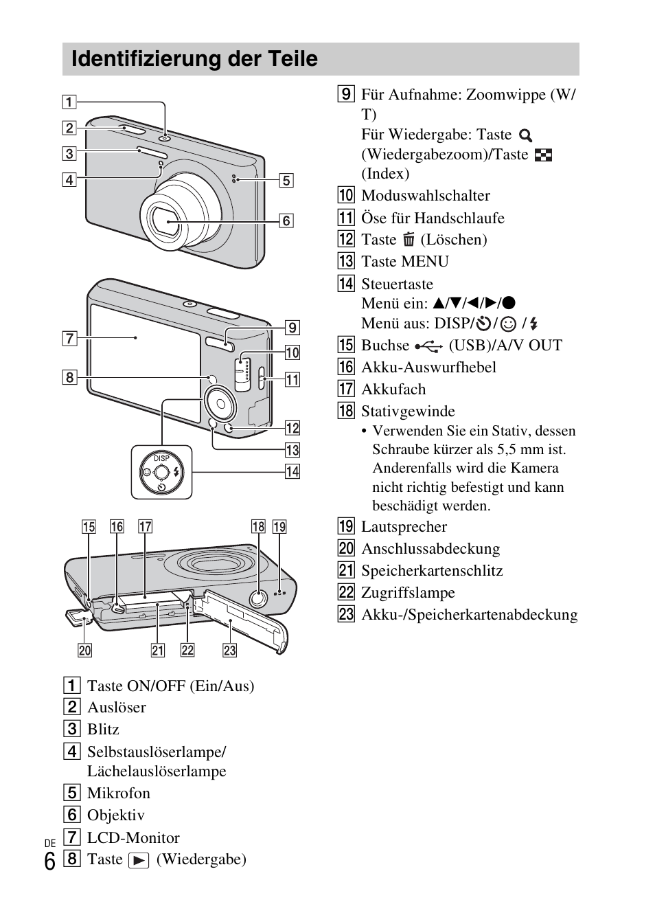 Identifizierung der teile | Sony DSC-W550 User Manual | Page 118 / 427