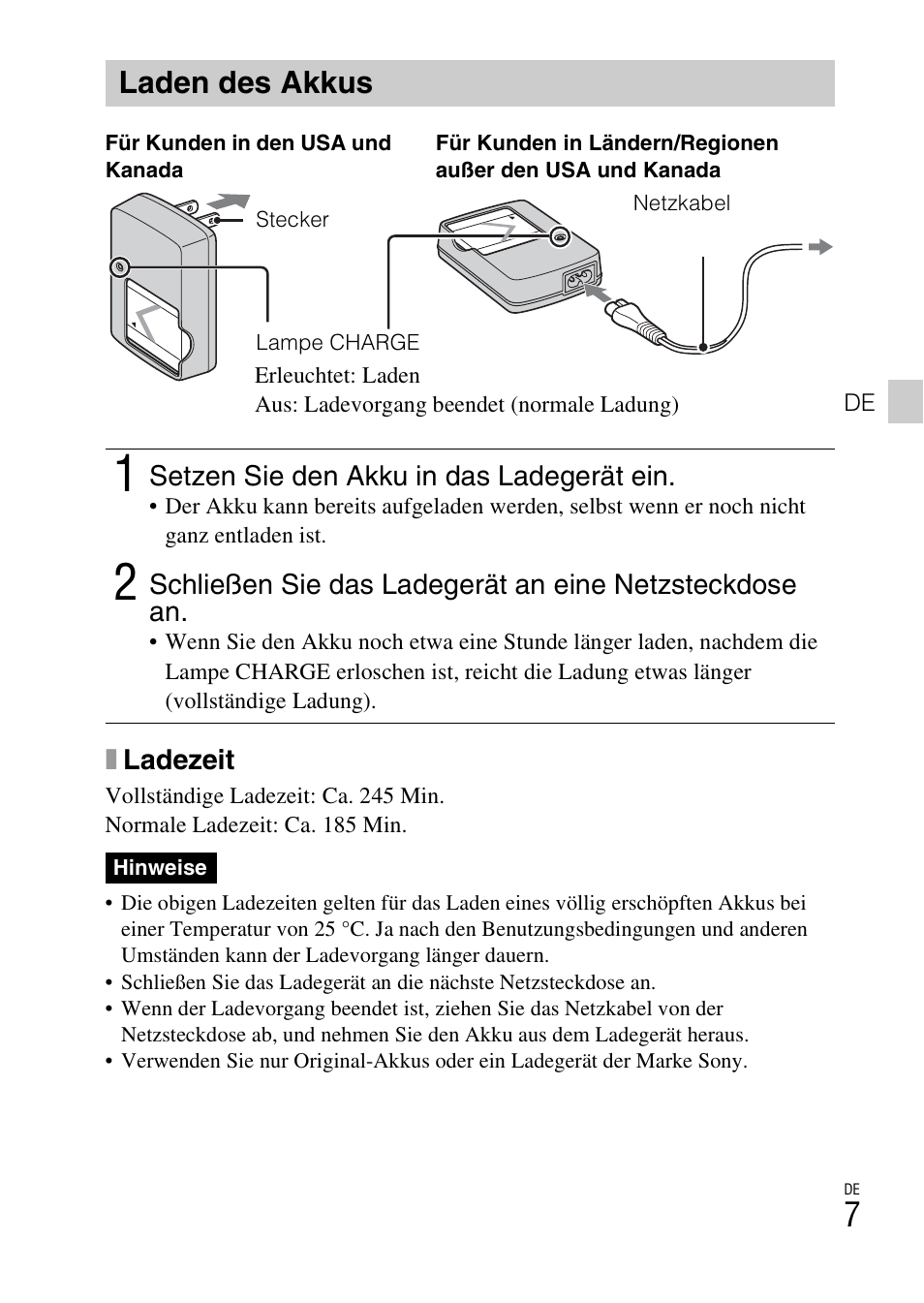 Laden des akkus | Sony DSC-W550 User Manual | Page 119 / 427