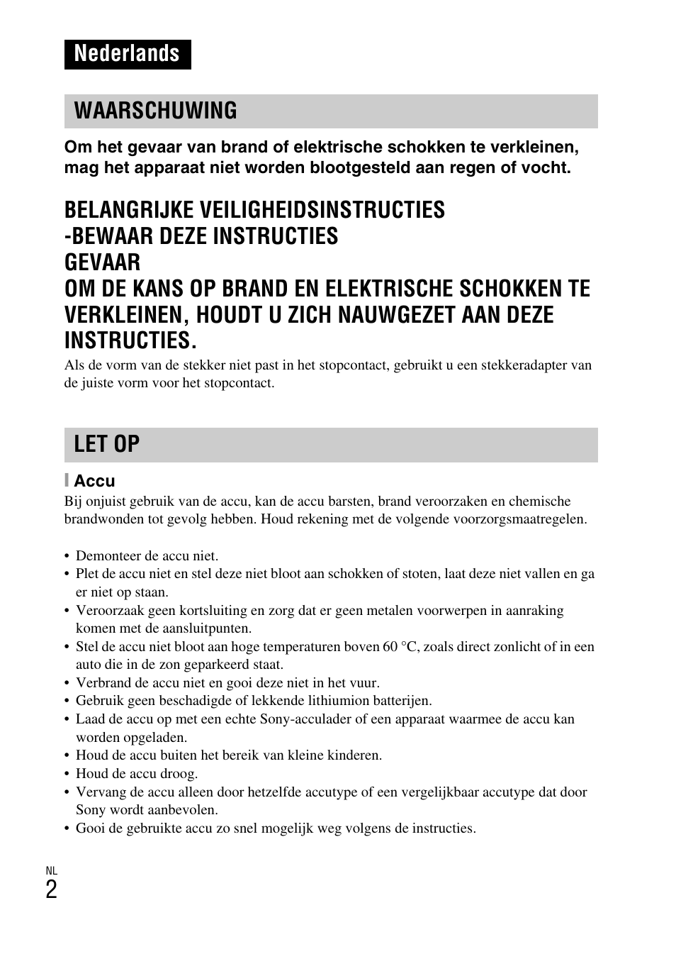 Nederlands, Nederlands waarschuwing let op | Sony DSC-W550 User Manual | Page 136 / 427