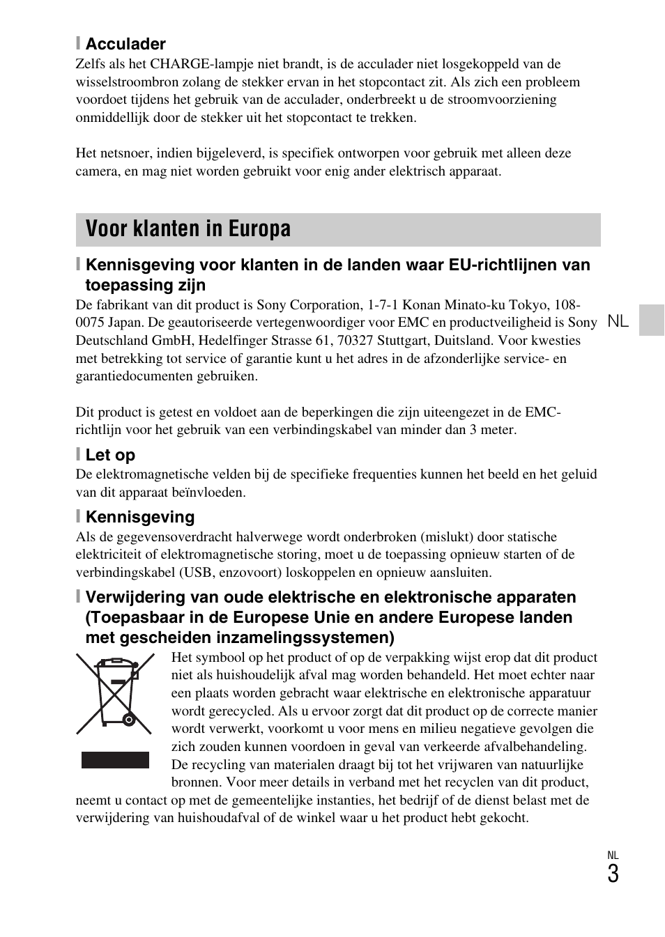 Voor klanten in europa | Sony DSC-W550 User Manual | Page 137 / 427