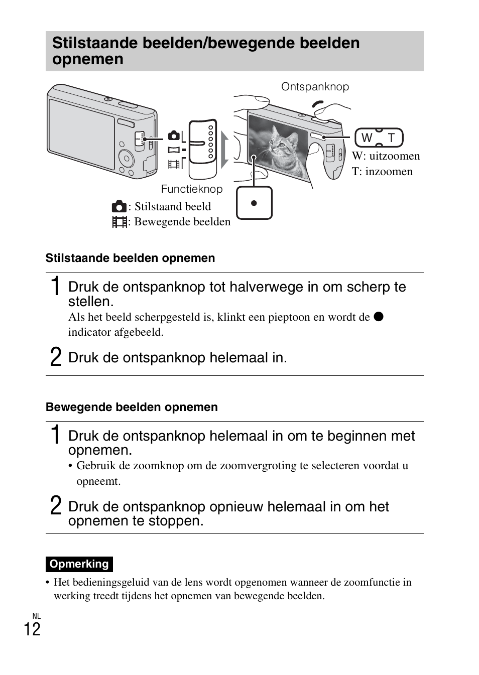 Stilstaande beelden/bewegende beelden opnemen | Sony DSC-W550 User Manual | Page 146 / 427