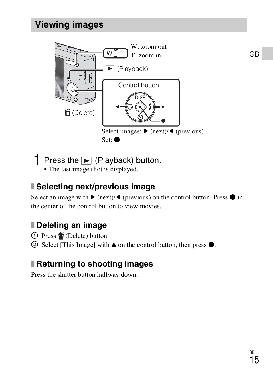 Viewing images | Sony DSC-W550 User Manual | Page 15 / 427