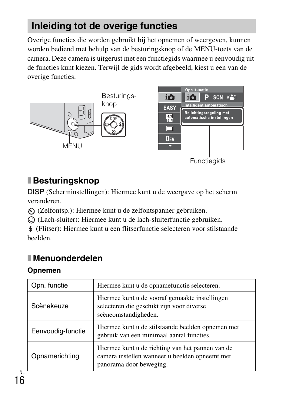 Inleiding tot de overige functies, Xbesturingsknop, Xmenuonderdelen | Sony DSC-W550 User Manual | Page 150 / 427