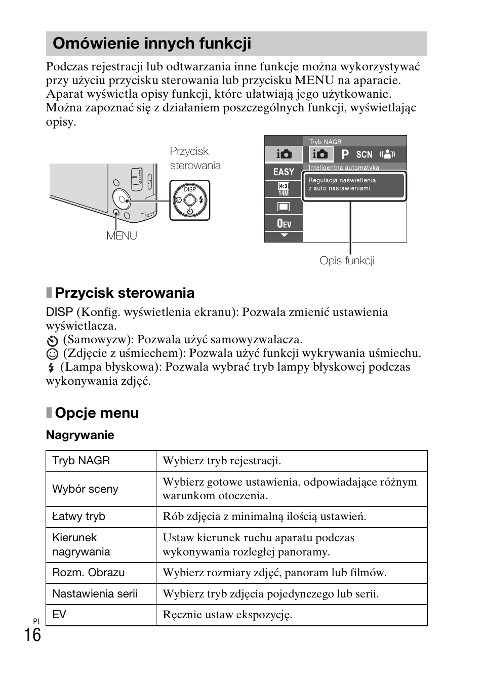 Omówienie innych funkcji, Xprzycisk sterowania, Xopcje menu | Sony DSC-W550 User Manual | Page 174 / 427