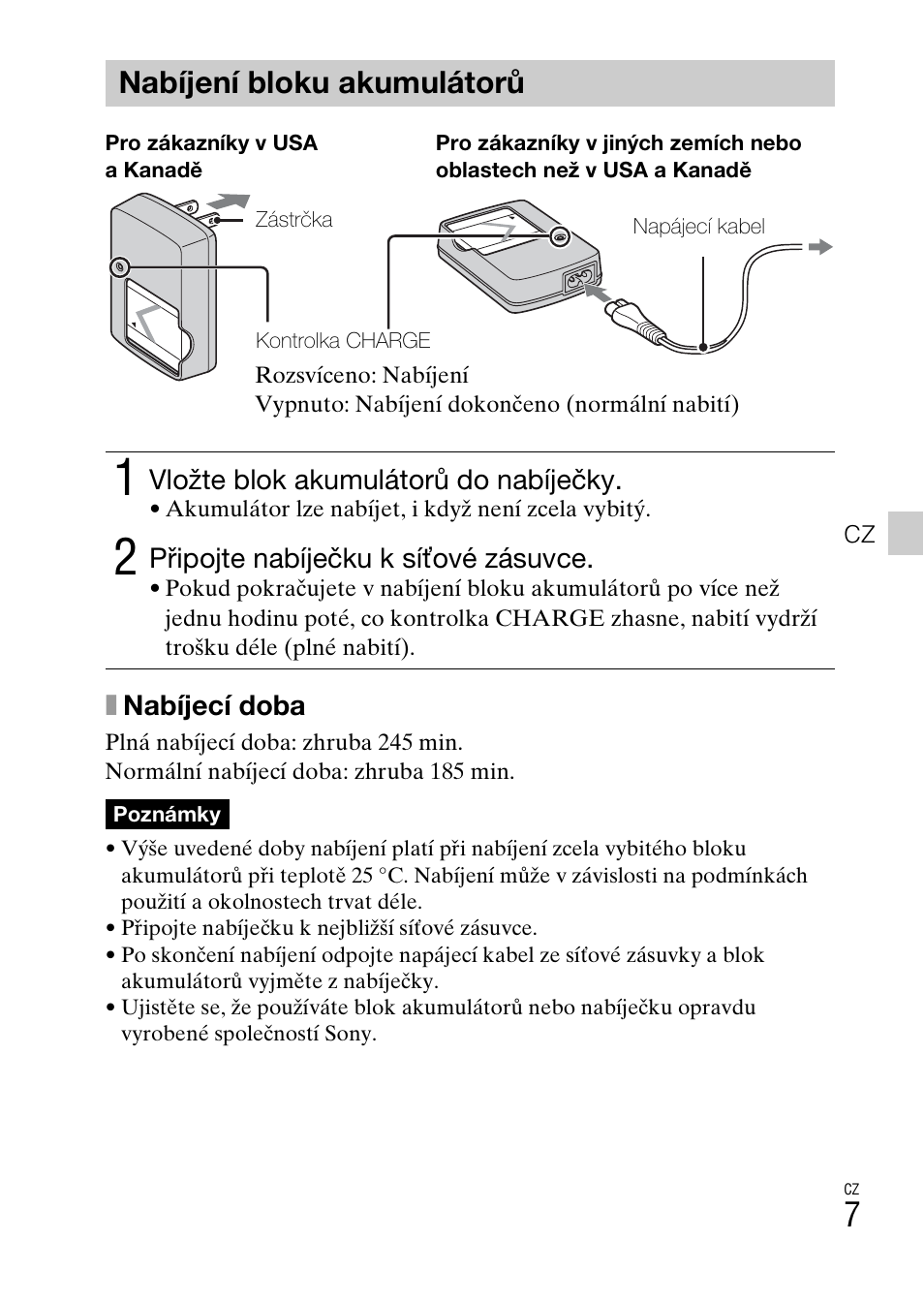 Nabíjení bloku akumulátorů | Sony DSC-W550 User Manual | Page 187 / 427