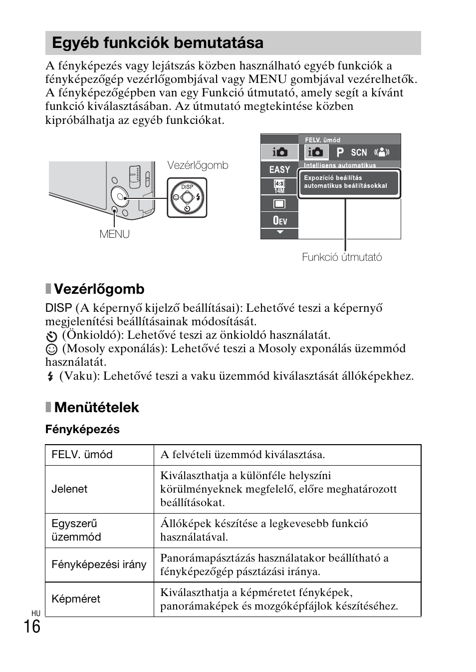 Egyéb funkciók bemutatása, Xvezérlőgomb, Xmenütételek | Sony DSC-W550 User Manual | Page 218 / 427