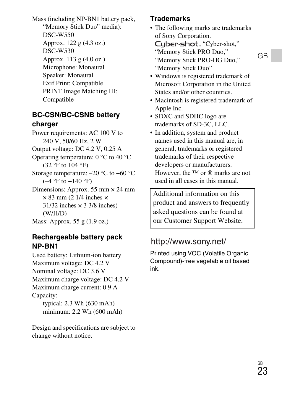 Sony DSC-W550 User Manual | Page 23 / 427