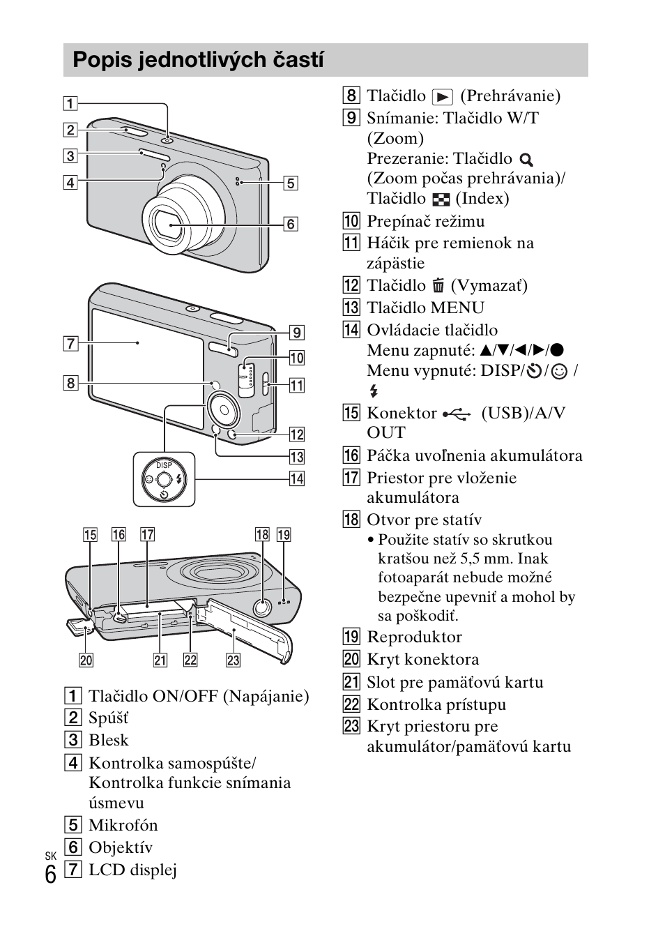 Popis jednotlivých častí | Sony DSC-W550 User Manual | Page 230 / 427
