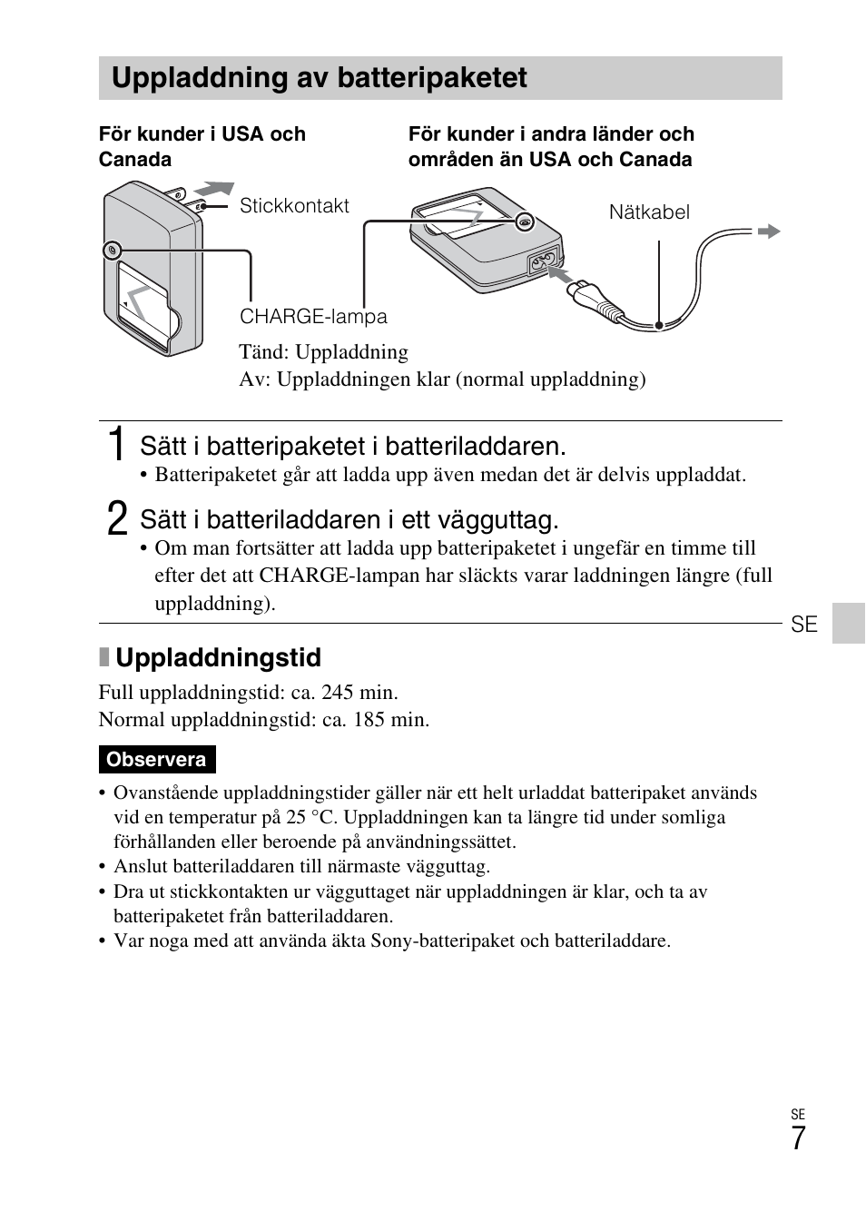 Uppladdning av batteripaketet | Sony DSC-W550 User Manual | Page 253 / 427
