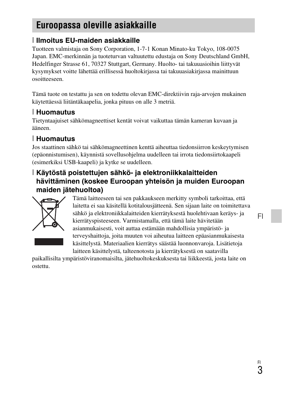 Euroopassa oleville asiakkaille | Sony DSC-W550 User Manual | Page 269 / 427