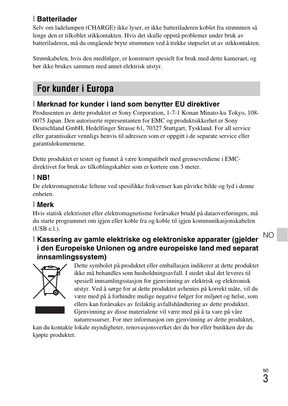 For kunder i europa | Sony DSC-W550 User Manual | Page 291 / 427