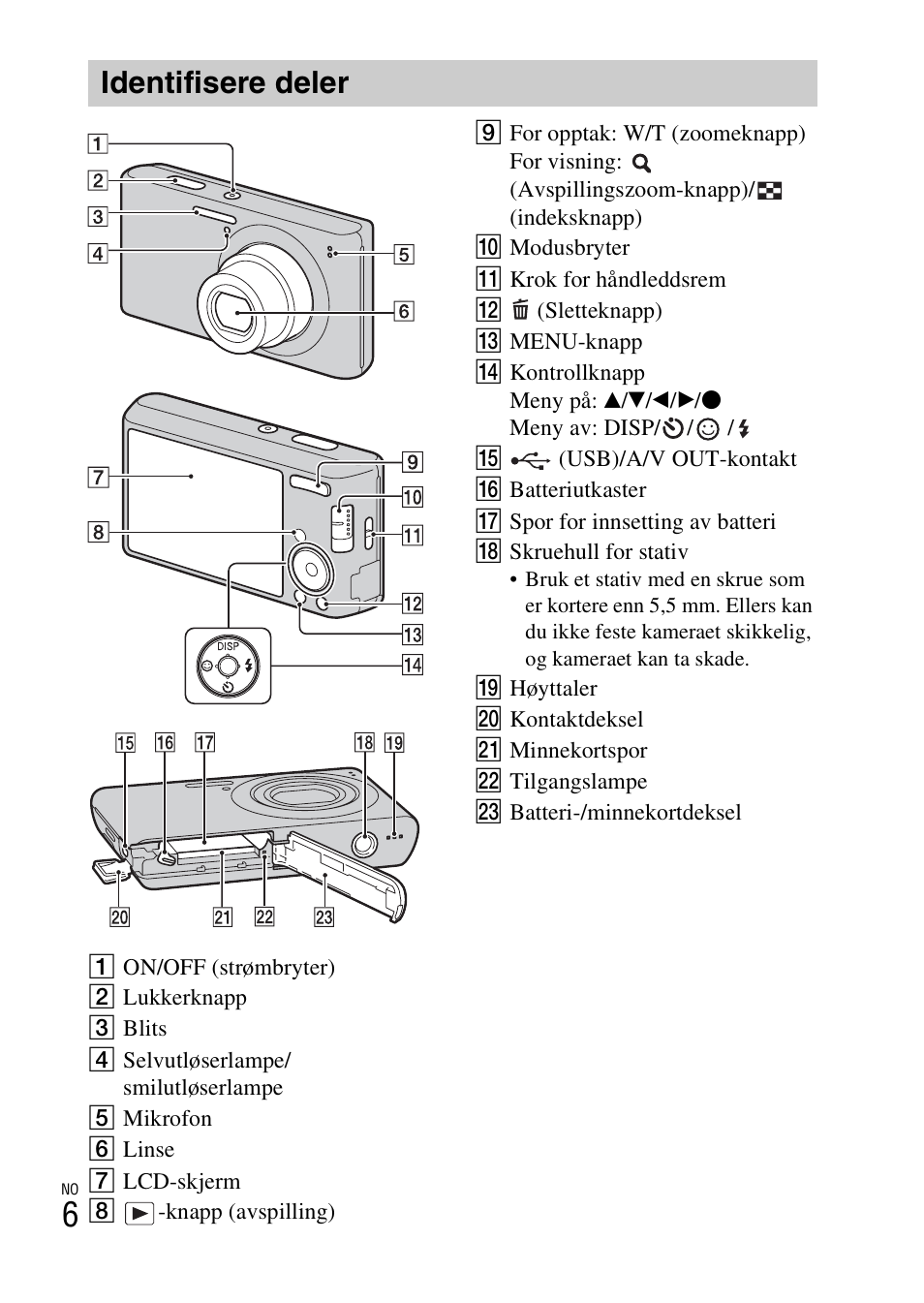 Identifisere deler | Sony DSC-W550 User Manual | Page 294 / 427