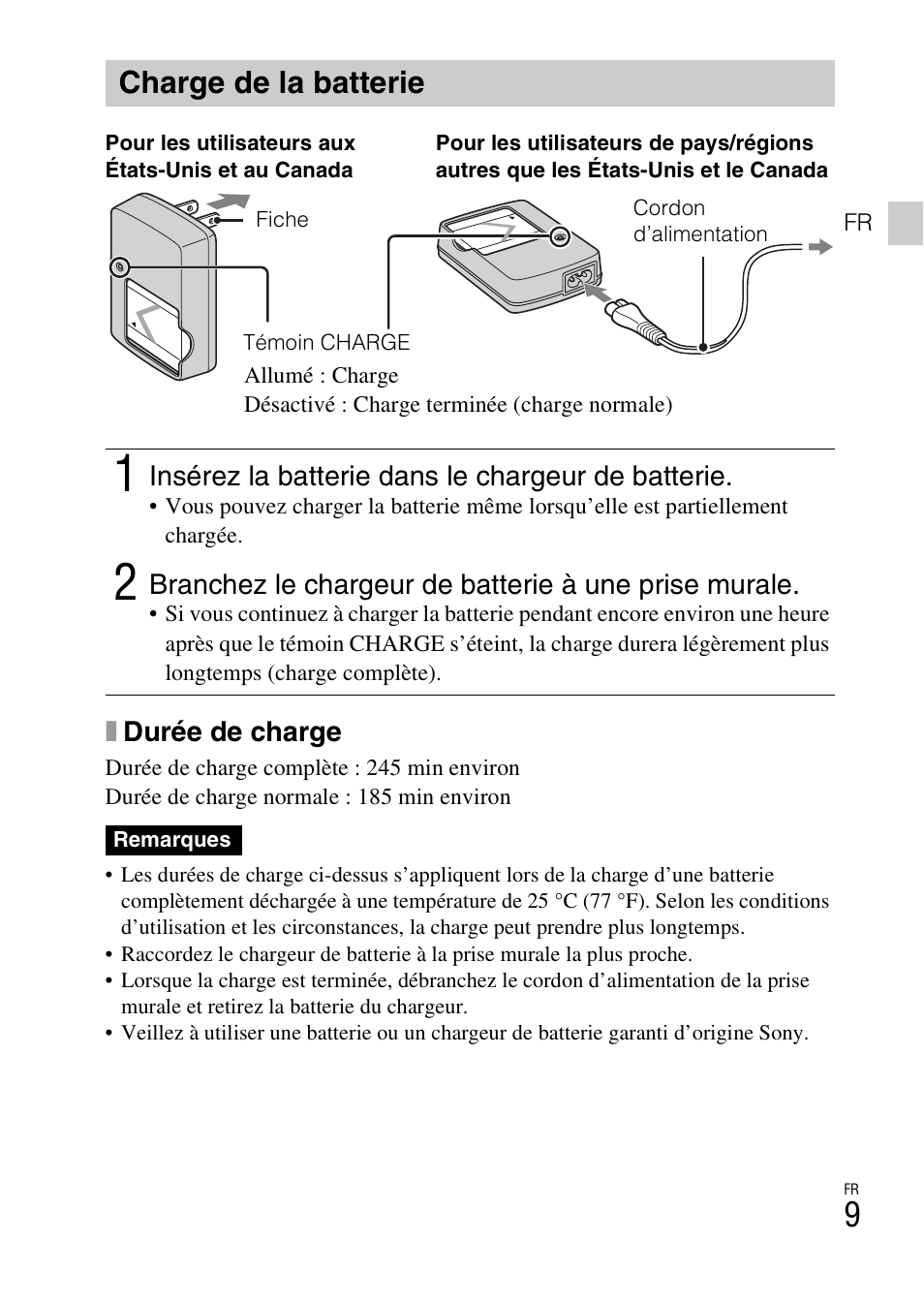 Charge de la batterie | Sony DSC-W550 User Manual | Page 31 / 427