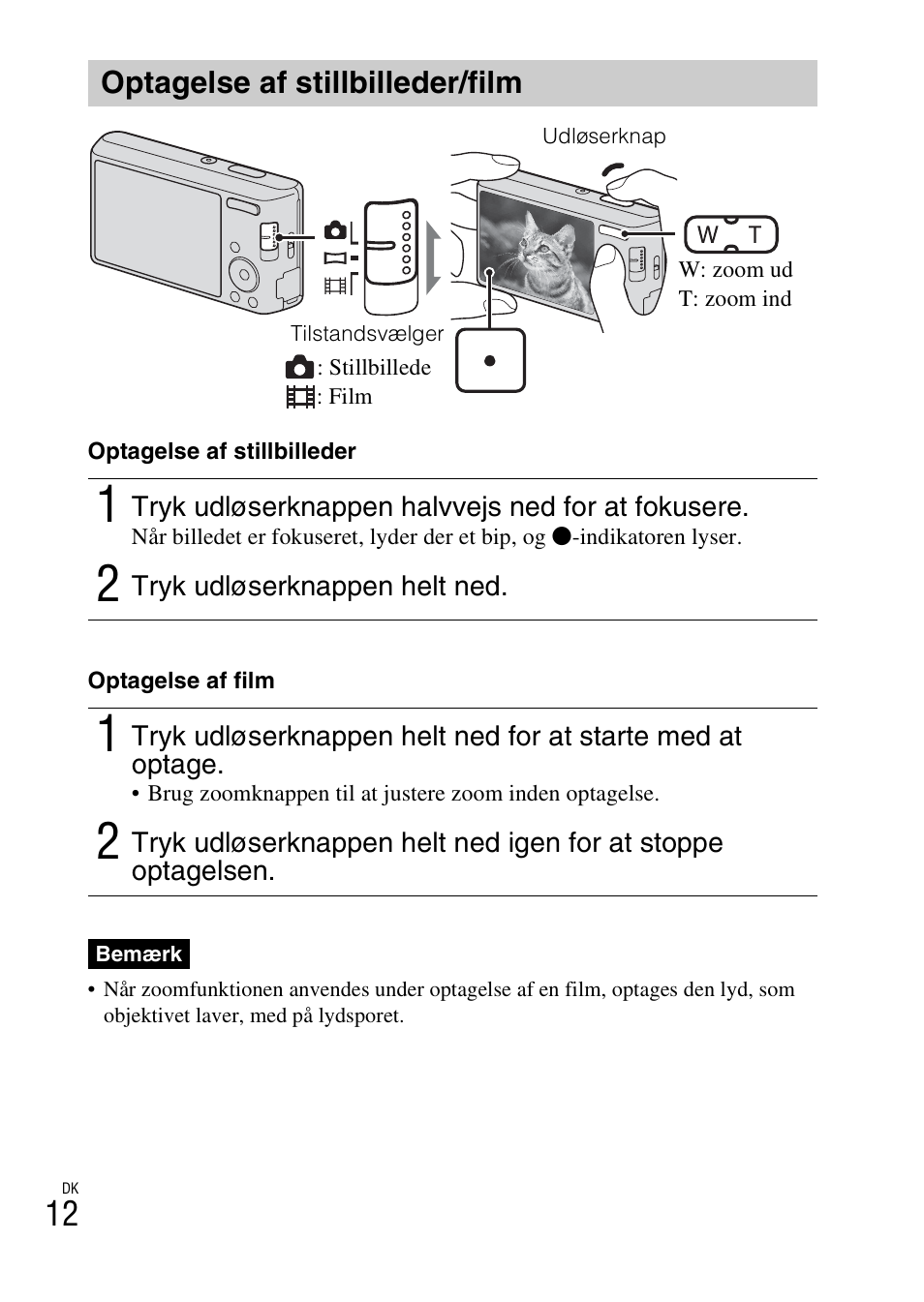 Optagelse af stillbilleder/film | Sony DSC-W550 User Manual | Page 320 / 427