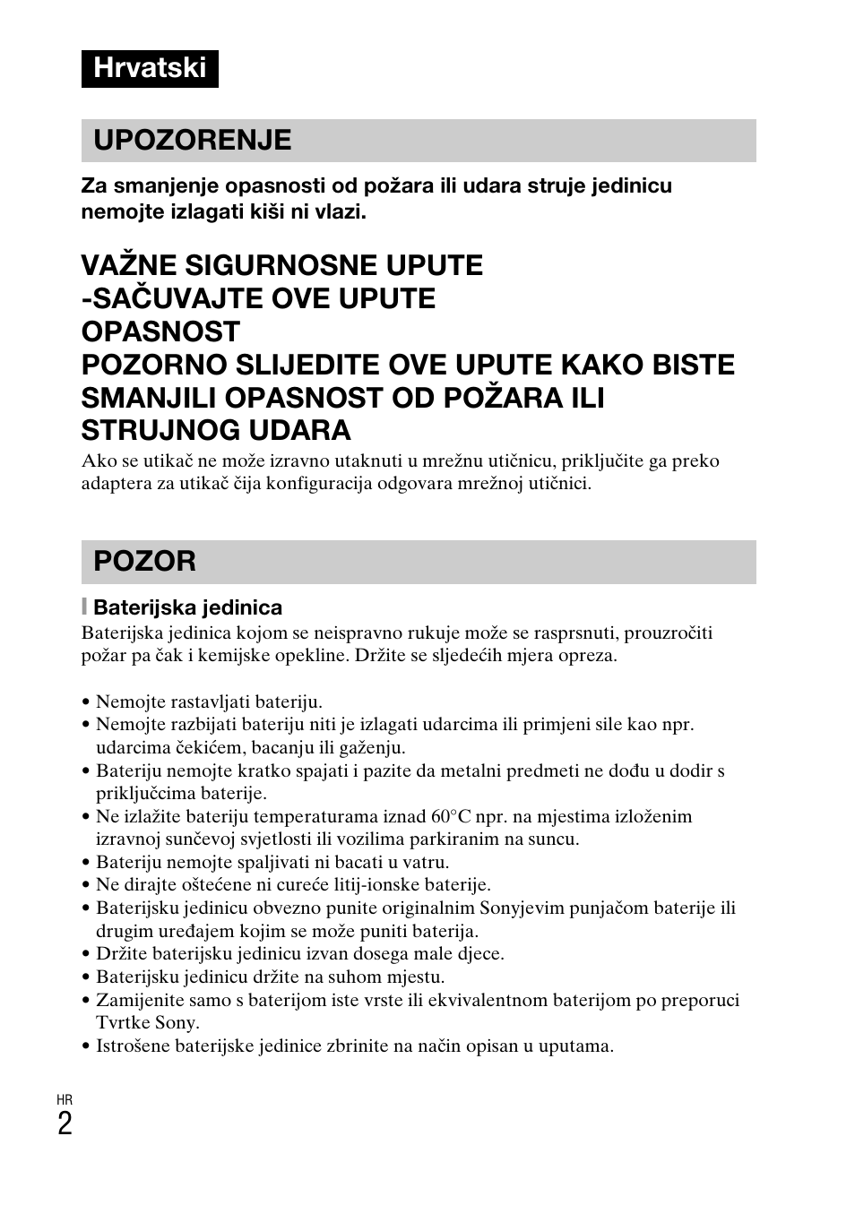 Hrvatski, Hrvatski upozorenje pozor | Sony DSC-W550 User Manual | Page 330 / 427