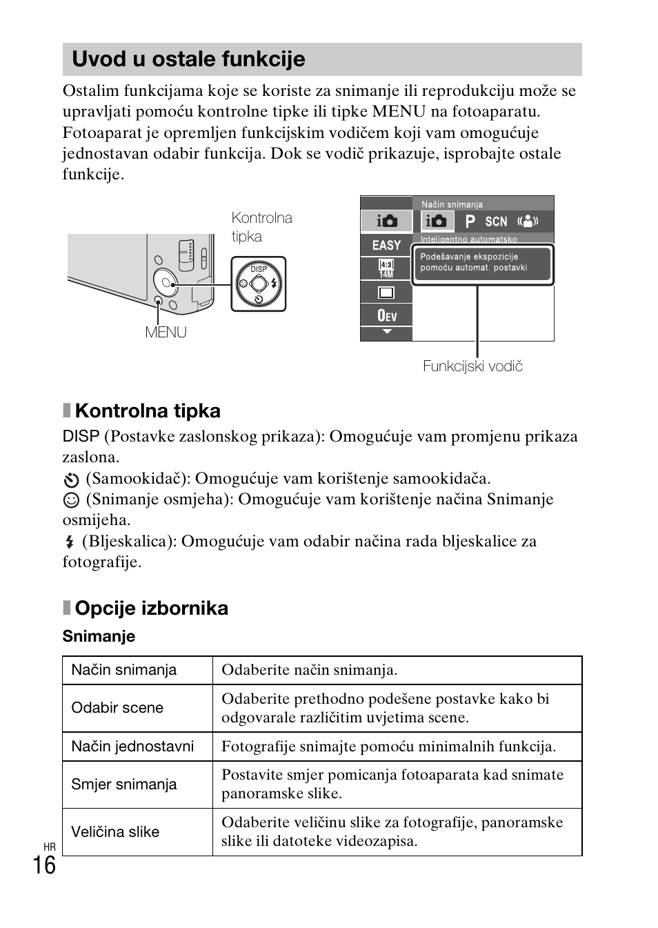 Uvod u ostale funkcije, Xkontrolna tipka, Xopcije izbornika | Sony DSC-W550 User Manual | Page 344 / 427