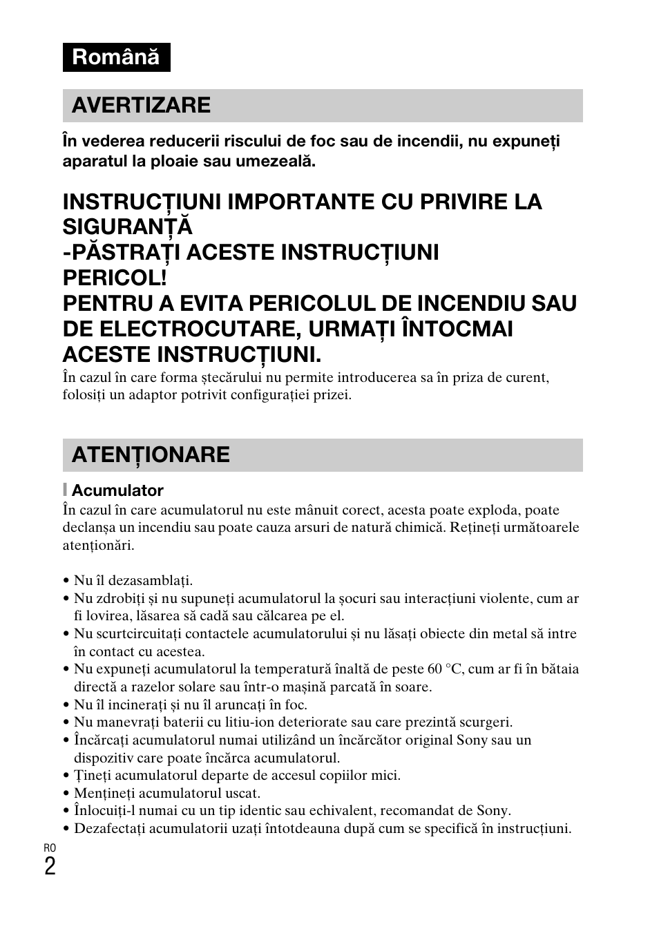 Română, Română avertizare atenţionare | Sony DSC-W550 User Manual | Page 354 / 427