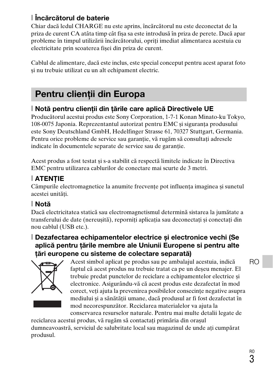 Pentru clienţii din europa | Sony DSC-W550 User Manual | Page 355 / 427