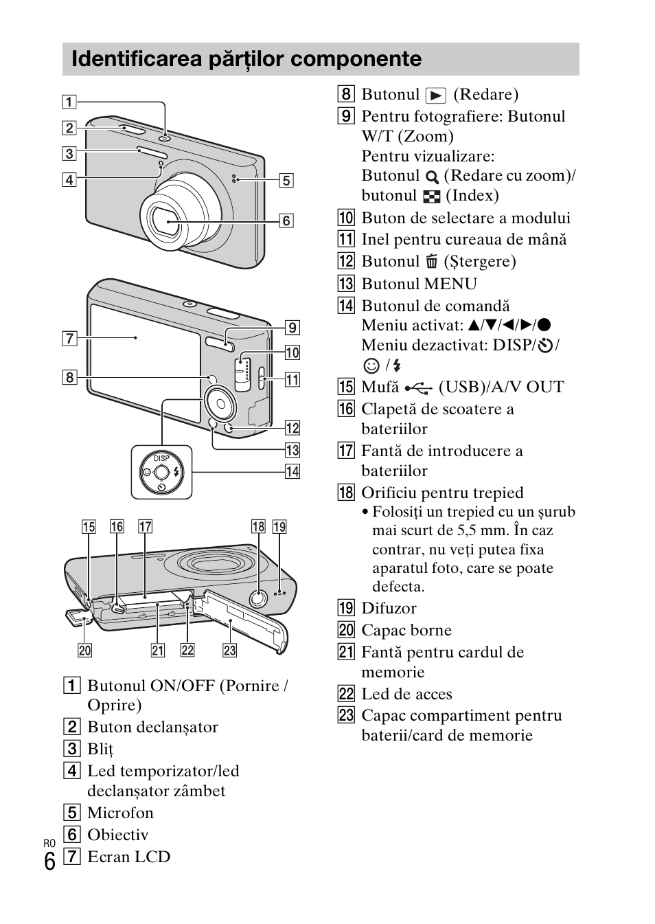 Identificarea părţilor componente | Sony DSC-W550 User Manual | Page 358 / 427