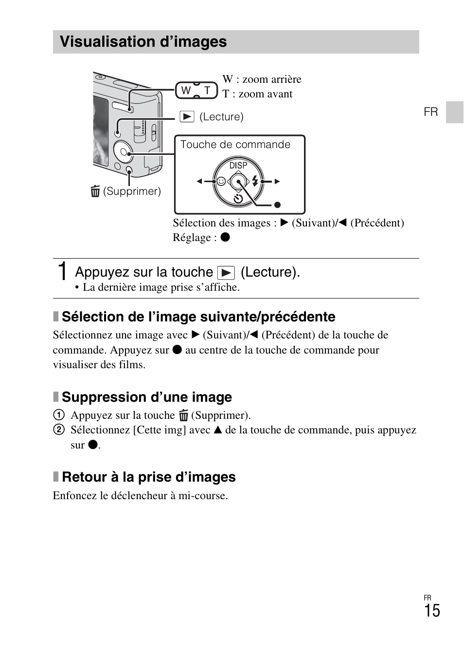 Visualisation d’images | Sony DSC-W550 User Manual | Page 37 / 427