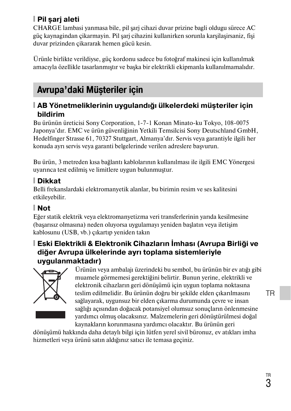 Avrupa’daki müşteriler için | Sony DSC-W550 User Manual | Page 377 / 427