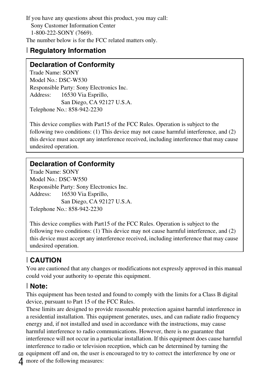 Sony DSC-W550 User Manual | Page 4 / 427