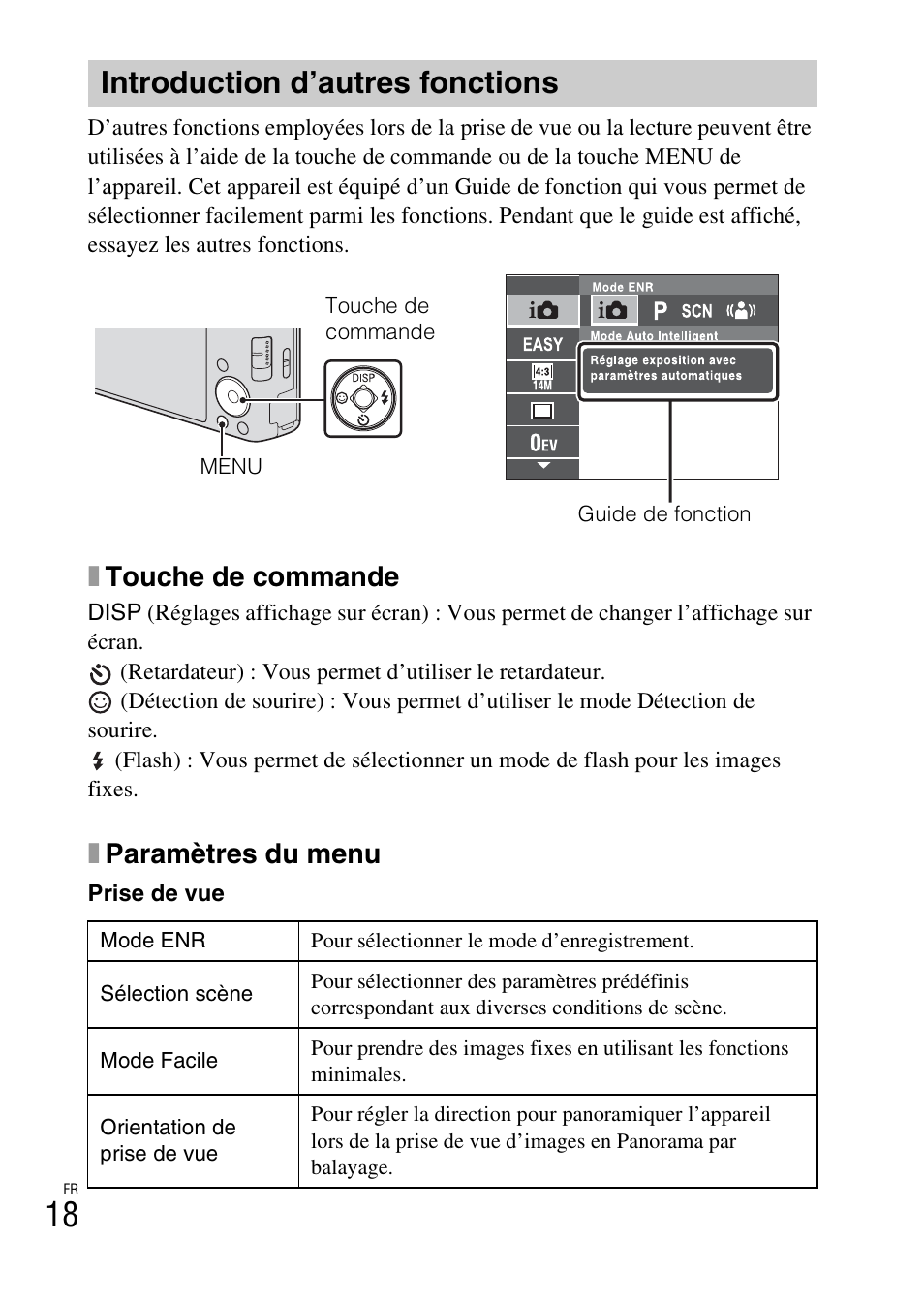 Introduction d’autres fonctions, Xtouche de commande, Xparamètres du menu | Sony DSC-W550 User Manual | Page 40 / 427