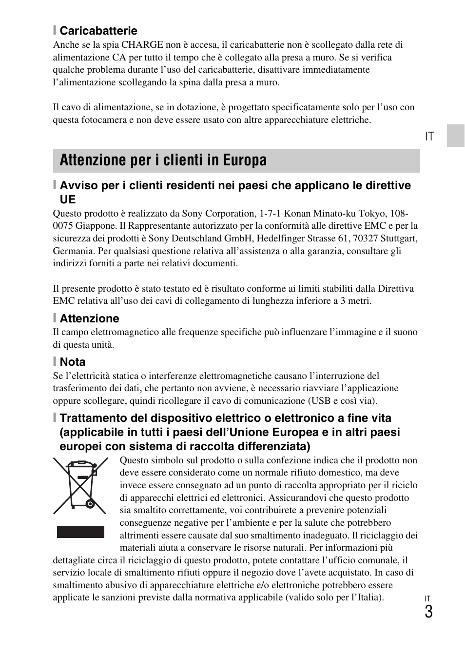 Attenzione per i clienti in europa | Sony DSC-W550 User Manual | Page 49 / 427